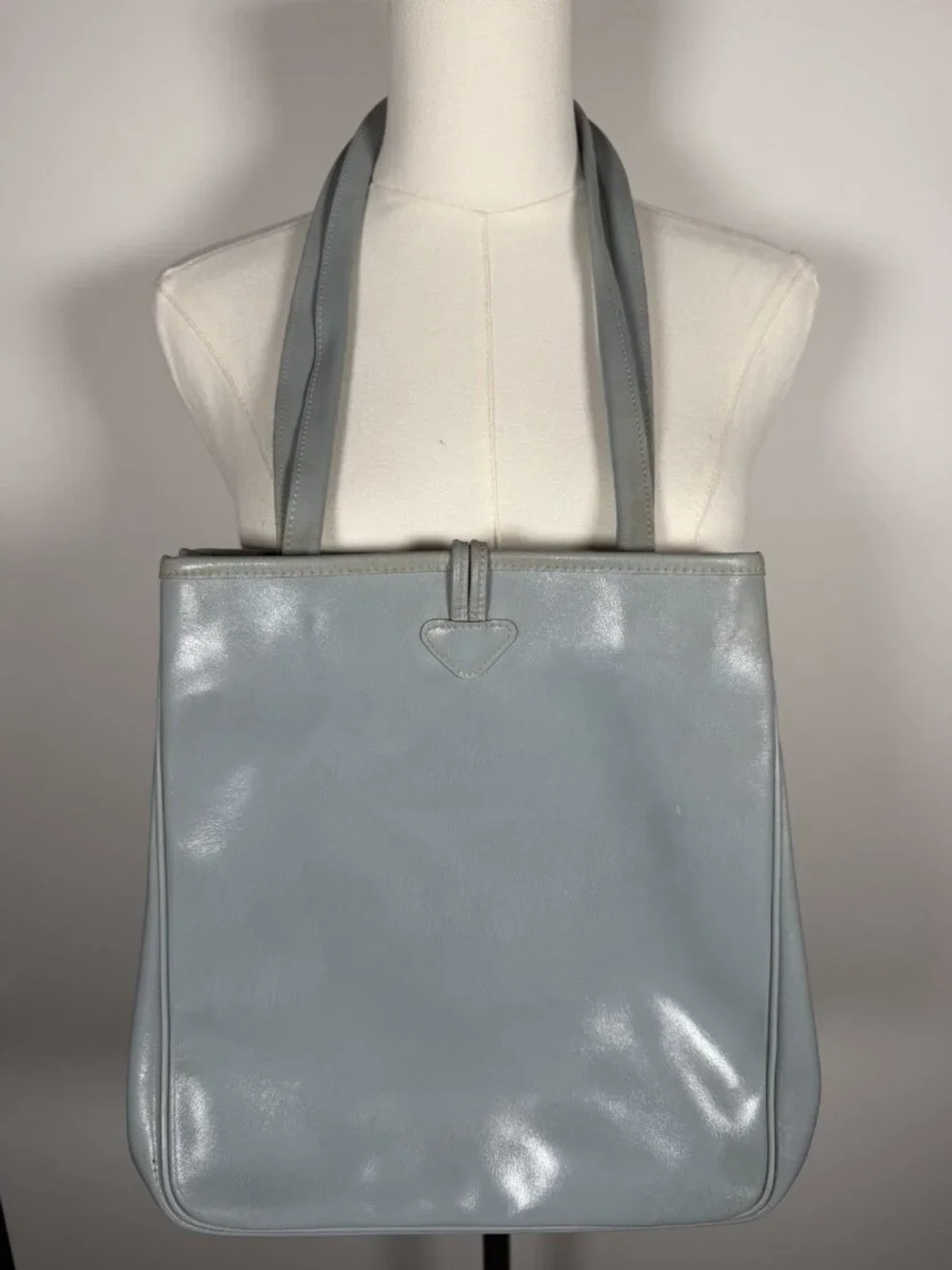 Vintage 90s Longchamp light blue leather double handle shoulder bag preppy